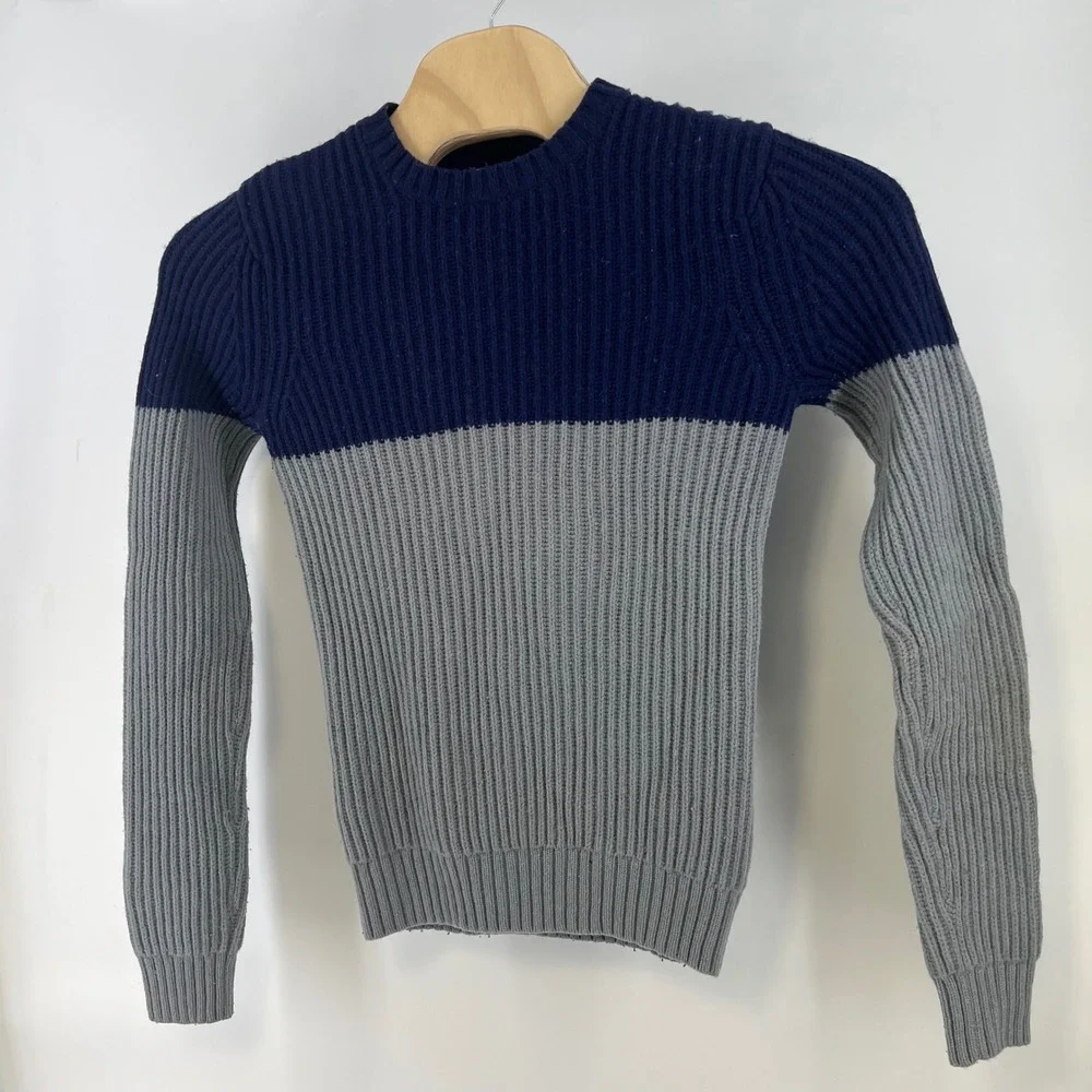 Levis Mens Wool Blend Ribbed Crewneck Sweater Navy Blue Grey Colorblock Small